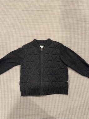 Zara Baby Charcoal Quilted Zip-Front Sweater Jacket - 18-24 Months